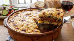 Griechisches Flair auf Ihrem Tisch: klassische Moussaka, wie in Athen